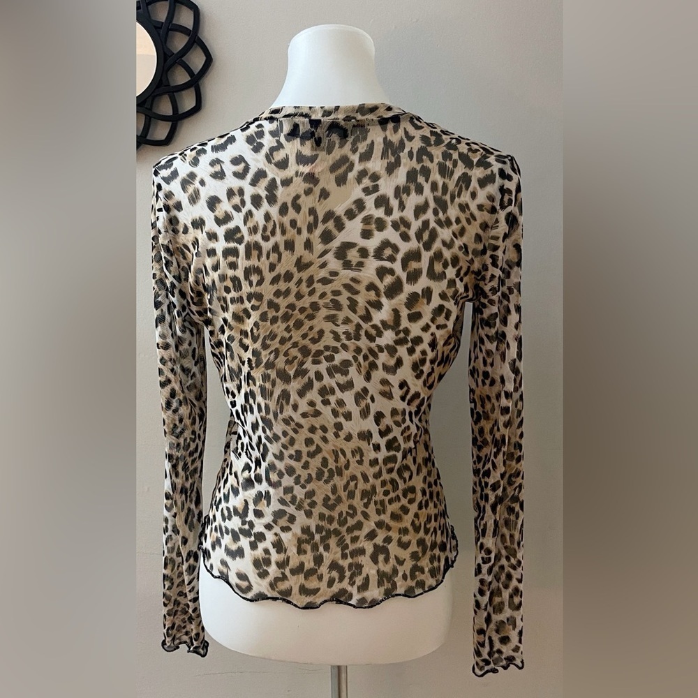 Sheer Leopard Print Button-Up Women's Blouse Top Party Casual Chic Coquette - Picture 3 of 6